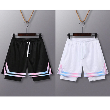 New Double Layer Fake Two Pair Basketball Capris Sports Leisure Running Basketball Training Shorts_voghion.com