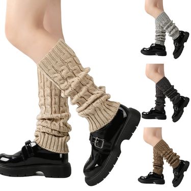 Unisex Twisted leg warmers knitted wool leg warmers for women's warm pile socks pigeonhole wool leg warmers boot covers_voghion.com