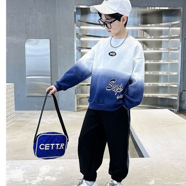 Kid's Clothing boys spring and autumn handsome 2024 new models for children's stylish street blasting gradient cool trendy suit two piece set_viptrois.com