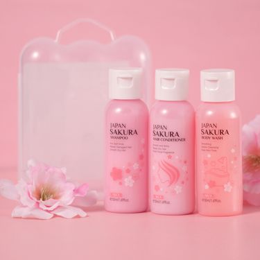 LAIKOU Japanese Sakura Bath & Hair Care Set 3 Piece Hydrating Moisturizing Cleansing_voghion.com