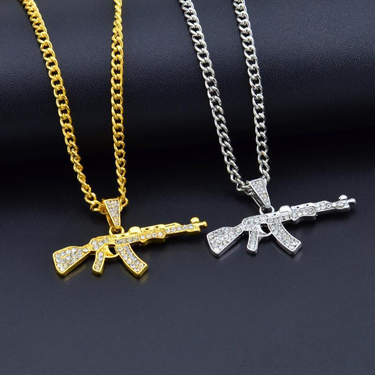 Fashion Ak47 Gun Shape Pendant Necklace For Women Men Gifts Hip Hop Gold Silver Submachine Gun Army Male Chain Choker Jewelry_voghion.com