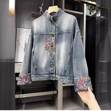 Women's Clothing embroidered phoenix denim jacket for women 90750_voghion.com