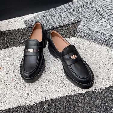 New slip-on small leather shoes niche retro chunky single shoes_voghion.com