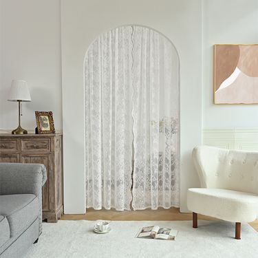 Double Lace German Curtain Door Curtain Warp Knitted Lace Rod Window Screen Finished Curtain_voghion.com