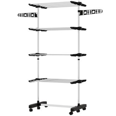 Wäscheständer 5-stöckig, Klappbar, One-Klick-System, 142x55x172 Cm, Schwarz-Silber_voghion.com