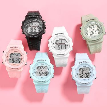 Male And Female Students Electronic Watch Calendar Night Light Alarm Clock Macaron Color Electronic Watch Daily Commute Leisure Watch Birthday Gift_voghion.com