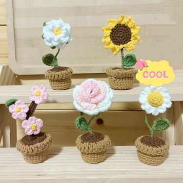 Potted Handmade Plant Artificial Knitting Decoration Diy Flower_voghion.com