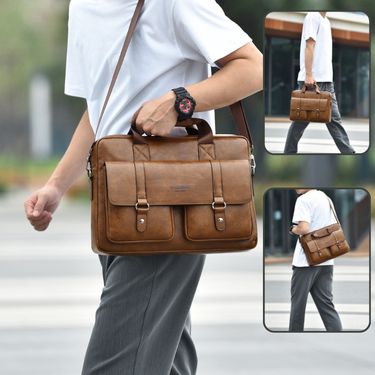 Men's Business Briefcase Large Capacity High End Laptop Bag One Shoulder Messenger Simple Handbag Men_voghion.com