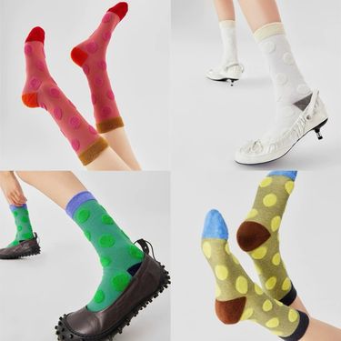 New Autumn And Winter Unisex Textured Dot Crew Socks – Soft Cotton With Cozy Terry Lining – Stylish Color Blocking – Perfect For Casual & Home Wear_voghion.com