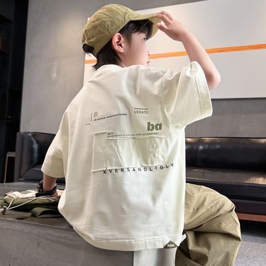 Trendy brand loose fitting boys short for wear 2024 new summer pure cotton top, medium to large children's half sleeved_voghion.com