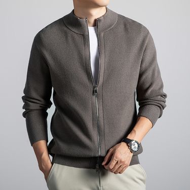 Old Money Style Men's Knitted Cardigan Outerwear Sweater Autumn Winter Stand Collar Zipper Business Commuting Casual_voghion.com