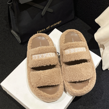 Outerwear women's 2023 autumn new style all-match thick-soled fur slippers_voghion.com