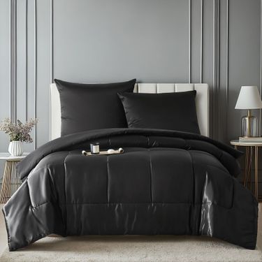Satin Brushed Duvet Cover Set - 3-Piece Heavy Warm Bedding With Hypoallergenic Polyester, Deep Gray (200x230cm, Queen/King Size Options)_voghion.com