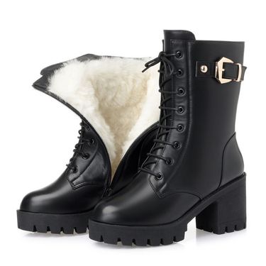 Short Boots Women's Winter Medium Boots Women's Shoes Women's Boots Thick Heel Martin Boots Women's High Heels Leather Boots Fleece-Lined Women's Cott_mkmklike.com