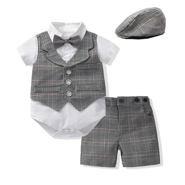 Mother & Kids 2024 New Baby Clothes Baby Boy Gentleman Suit One Year Old Dress Climbing Suit Waistcoat Shorts Bow Tie Multi-Piece Set_viptrois.com