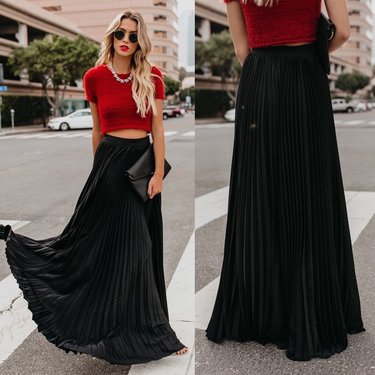 Women's high waist pleated half skirt_voghion.com