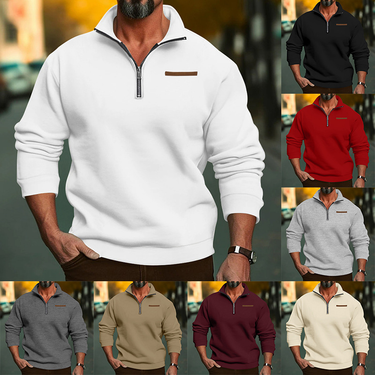 2023 oversized winter plush half zip stand up collar pullover solid color casual hoodie for men's fashion trend_mkmklike.com