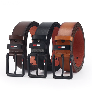 VOOTHOST Men's Leather Alloy Pin Square Buckle Belt BusinessLeisure Belts Fashion Black Coffee Brown Waist Belts for Men VB071_voghion.com
