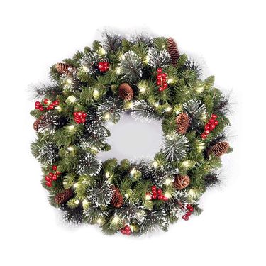 20-60cm LED Christmas Pinecone Wreath With Red Berries Artificial Xmas Wreath New Year Party DIY Decoration Add Christmas Vibe_voghion.com
