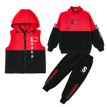 Children's Autumn And Winter Boys' Set Cuhk Children Boys' Winter Fleece Thickened Hoodie Three-piece Set Fashion_voghion.com