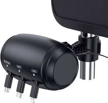 Car Headrest Backseat Retractable Cord Charger Cable Car 3 in 1 Micro USB Lightning Power Car Charging Station for Phone Tablet_voghion.com