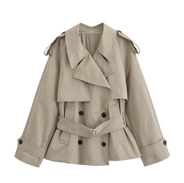 ZR Women's Autumn And Winter New British Style Street Fashion Versatile Lace Up Short Trench Coat Jacket_voghion.com
