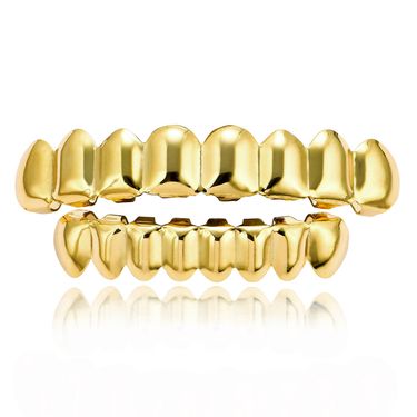 HIPHOP hip hop gold braces upper teeth 8 lower teeth 8 real gold electroplated gold hip hop braces _voghion.com