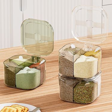 Home Garden Seasoning Box Kitchen Household With Lid Set One Piece Four Grid Acrylic Seasoning Jar Seasoning Bottle Jar Salt MSG Storage_voghion.com