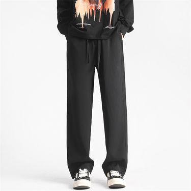 Men's summer thin ice silk sagging small suit pants, high-end trendy brand wide leg slimming casual pants_voghion.com