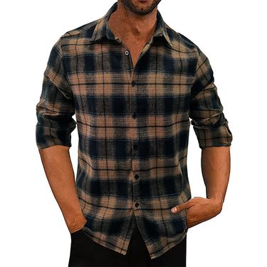 Wholesale high quality lapel Checked new style long sleeve casual shirts for men work shirt76_voghion.com