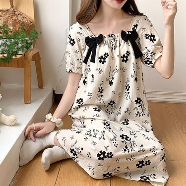 2024 New Summer Collection Pajamas for Women Bubbly Wrinkles Sweet Casual Medium to Long Length with Chest Mat Sleeping_voghion.com