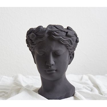 Creative Human Face European Art Vase Cement Head Flower Pot Venus Greek Goddess Statue Ornament_voghion.com