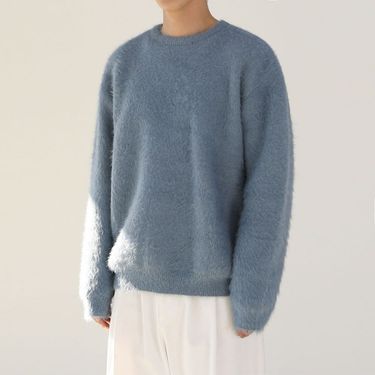 MYQ Mohair Solid Color Men's Winter Thickened Round Neck Inner Wear Korean Style Loose Soft Knitted Sweater Trendy_voghion.com