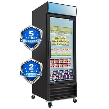 ORIKOOL Glass Door Merchandiser Freezer 19.3 Cu.ft Swing Door Commercial Reach-In Display Freezers With LED Top Panel Upright Freeze Storage_voghion.com