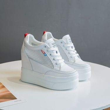 2025 Spring And Autumn New White Genuine Leather Thick Bottom With Inner Height Increase Of 11CM, Casual Sports_voghion.com