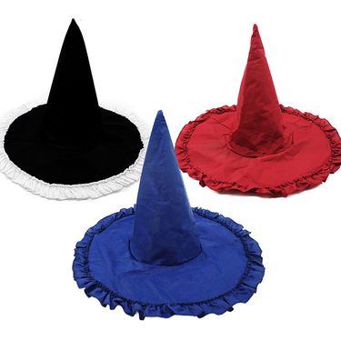 Halloween accessories Lolita Japanese maid witch magic hat three color pleated lace solid color peaked hat_voghion.com
