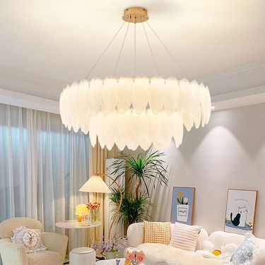 French Cream Style Chandelier Light Luxury Feather Ins Internet Celebrity Creative Elegant Postmodern Living Room_voghion.com