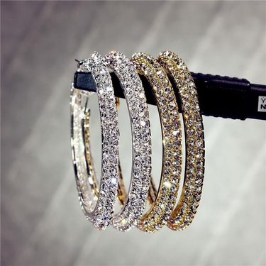 Exaggerated diamond studded double row large circle street dance hip-hop earrings, earrings, bridal earrings_ipsvogv.com