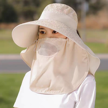 Sun protection hat, full face anti-UV, tea-picking hat, women's summer face-covering sun hat, large brim, veil sun hat_voghion.com