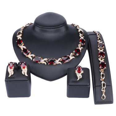 Wedding Red Crystal Trendy Necklace Jewelry Sets Party Women African Beads Bridal Necklace Earrings Accessories_viptrois.com