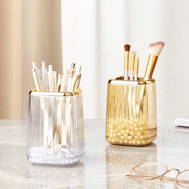 Pen Holder Transparent Plastic Desk Desk Stationery Storage Box Lipstick Makeup Brush Bucket Desktop Storage Box_voghion.com
