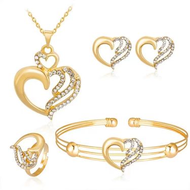 Simple jewelry fashionable versatile heart necklace bracelet ring earring set accessories_voghion.com