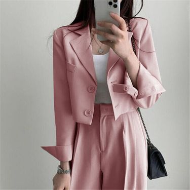 Pink Blazer For Women Slim Fit Short Korean Style Casual Suit Jacket Spring Fall Fashion_voghion.com