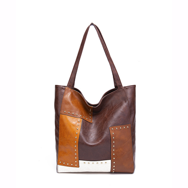 Shoulder Bags for Women 2023 European and American Retro Fashion Rivet Contrast Stitching Large Capacity Tote Bag High-end Women's Bags_viptrois.com