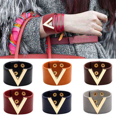 Yamaler Women Wide V Shape Bracelet Bangle Wristband Fashion Button Party Jewelry Gift_voghion.com