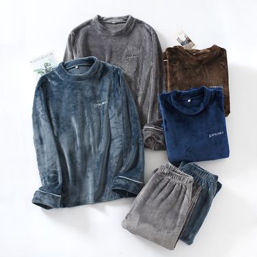 Men's Clothing Flannel Pamas Men Autumn Winter Plus Veet Thick Pullover Middle Aged And Young Coral Fleece Home Clothes_voghion.com