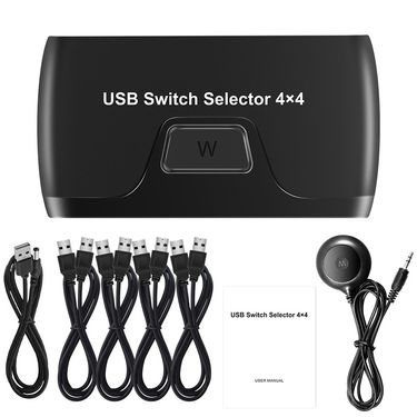 USB KVM Switch Selector USB Switcher with Extender 4 Computers Share 4 USB Hub Ports for Keyboard Mouse Printer U Disk_voghion.com