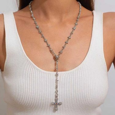 Lady Accessories Personality Inlaid Rhinestone Y-shaped Necklace Set Minimalist Alloy Collarbone Chain_voghion.com