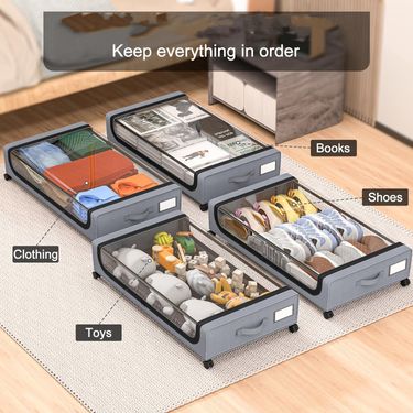Under Bed Storage With Wheels - 2-Pack Metal Rolling Drawers For Shoes & Clothes Space-Saving Organizer With Handles Black_voghion.com