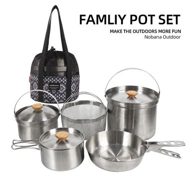 Camping Cookware Set - Stainless Steel Pot Pan & Steamer For Outdoor Cooking Portable Backpacking Cookset For Hiking Road Trips & Picnics_voghion.com